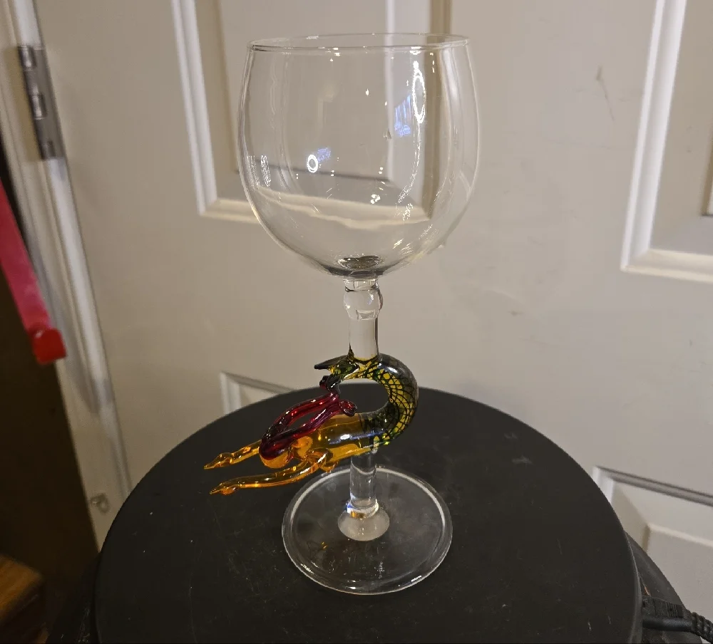 Milon Townsend Style Hand-Blown Glass Wine Goblet with Red and Yellow Mermaid